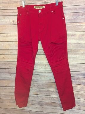 Denim & Rivets Red Moto Skinny Jeans Size 32 Stretch Biker Ribbed Pants